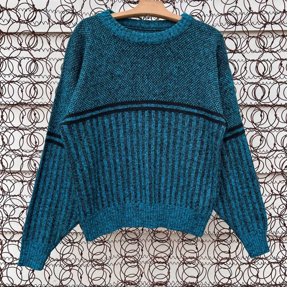Vintage 80s teal knit crewneck sweater ILGWU